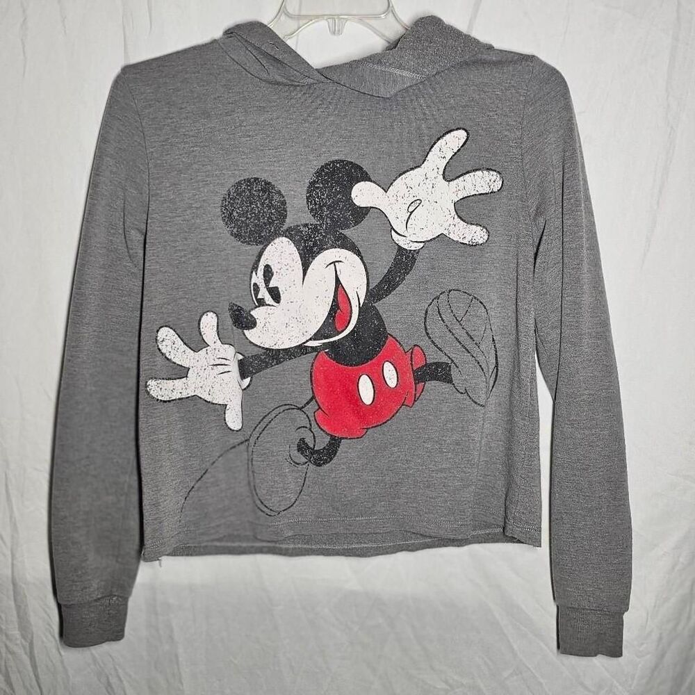 Grey cropped womens disney mickey mouse hoodie